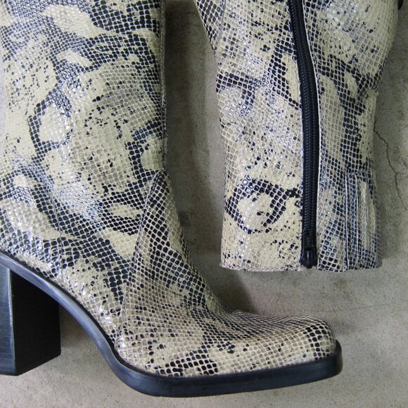 Snakeskin Leather Boots Midcalf Neutral Tan - Picture 8 of 10